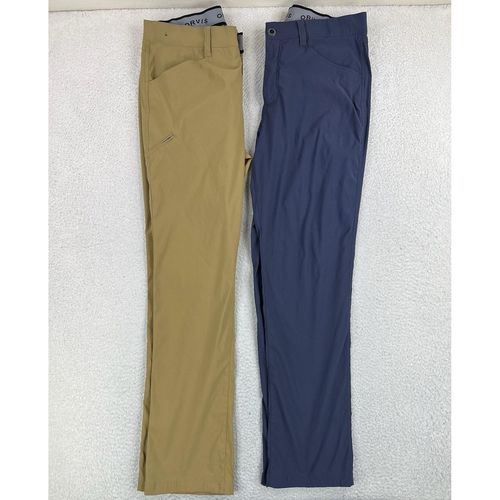 Orvis Pants LOT OF 2 Mens 36x34 Beige Blue Tech Nylon Stretch Water Repellent